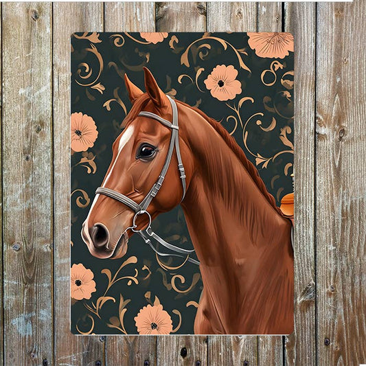 Floral and Brown Horse Cowboy Western | Metal Sign Plaque