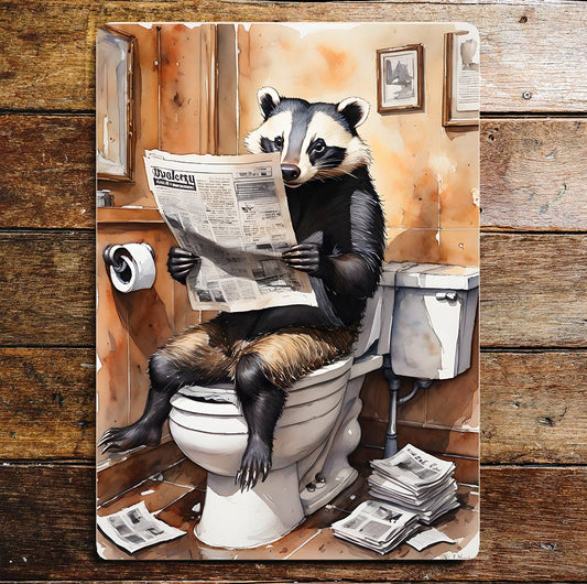 Badger on the Toilet Newspaper Jungle | Metal Sign Plaque