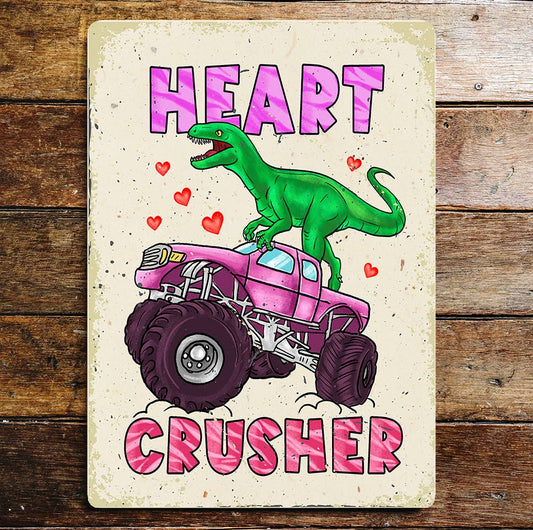 Heart Crusher Dinosaur Jeep Valentine | Metal Sign Plaque