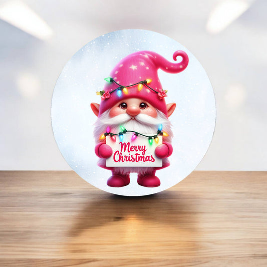 Mini Santa Clause Christmas Circle Metal Sign