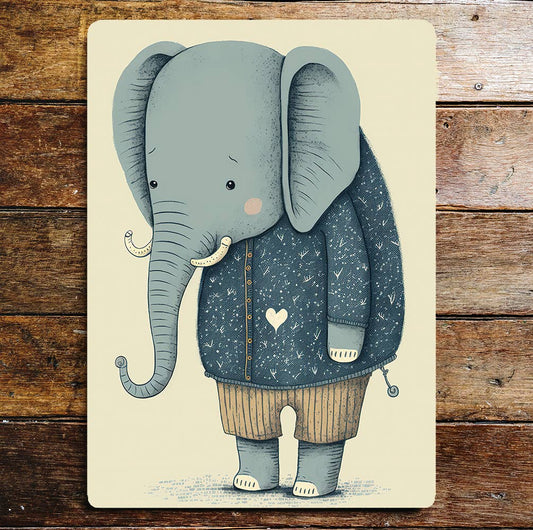 Cute Blue Elephant Jacket Minimalistic | Metal Sign Plaque