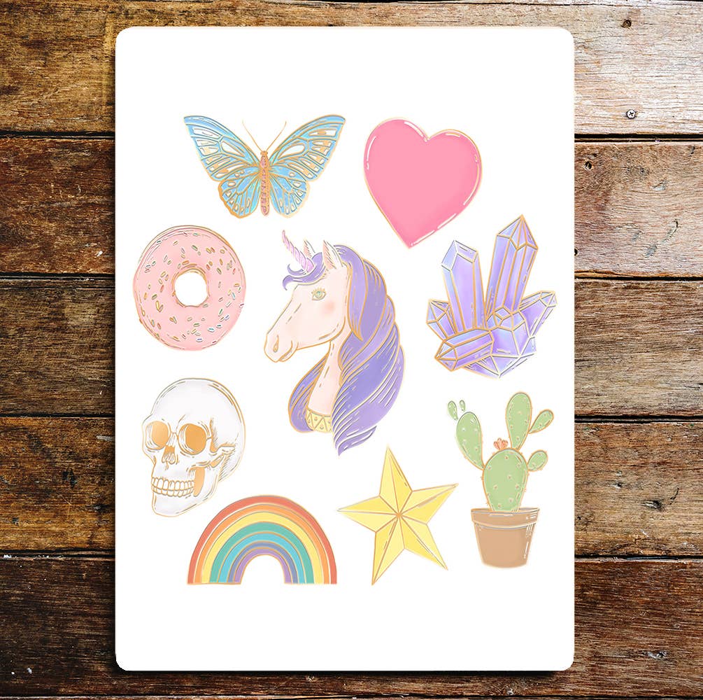 Purple Unicorn Heart Doughnut Skull Metal Sign Plaque