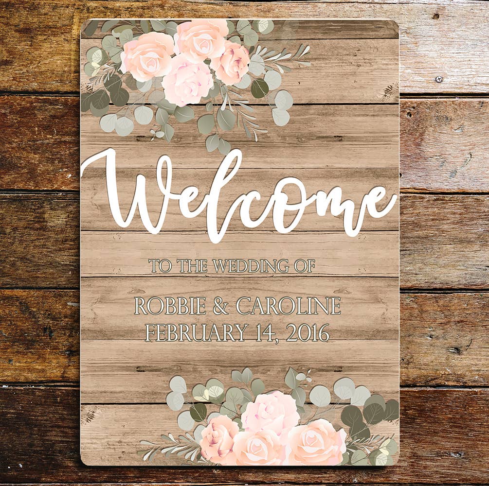 Welcome Wedding Floral Personalized Custom | Metal Wall Sign