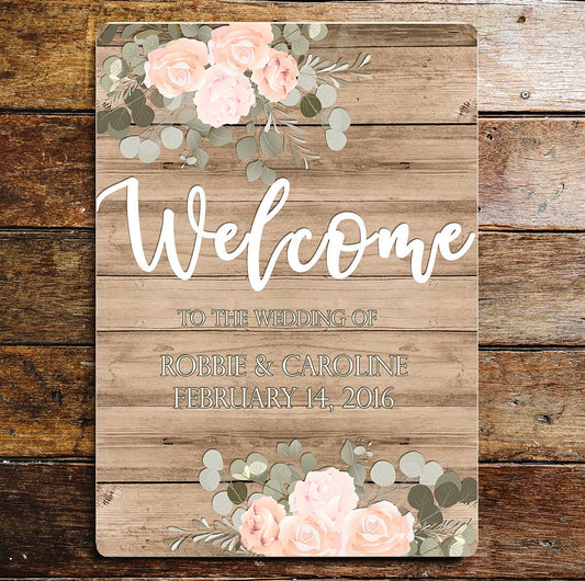 Welcome Wedding Floral Personalized Custom | Metal Wall Sign