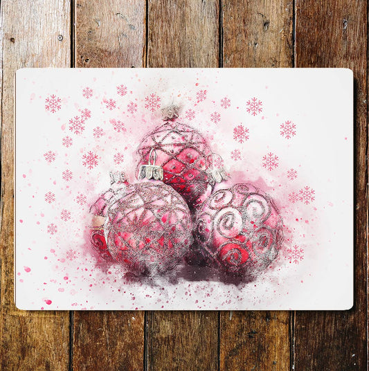 Red Silver Baubles Christmas Snow Flakes Metal Sign Plaque
