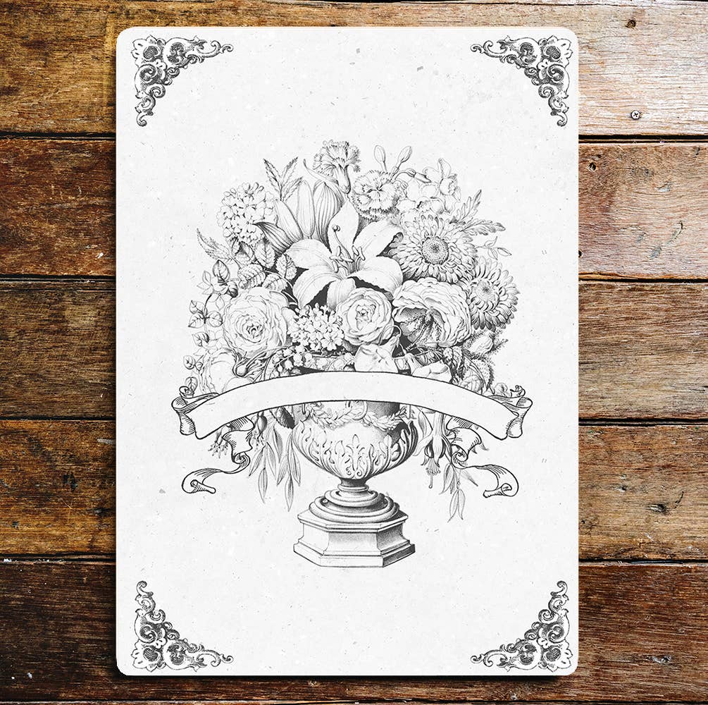 Personalize Vase Of Flowers Black White Metal Sign Plaque