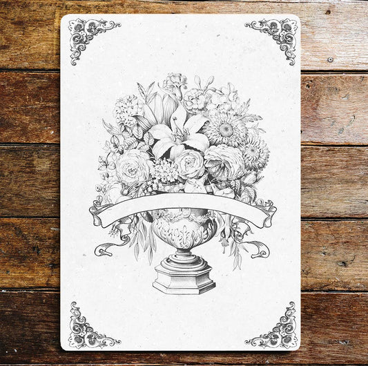 Personalize Vase Of Flowers Black White Metal Sign Plaque