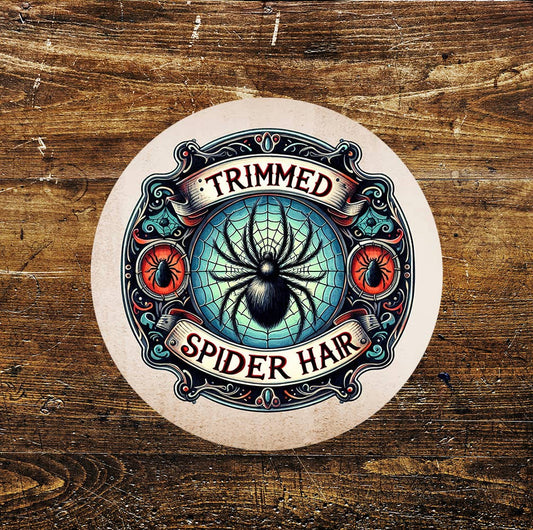 Trimmed Spider Potions Witch Halloween Circle Metal Sign