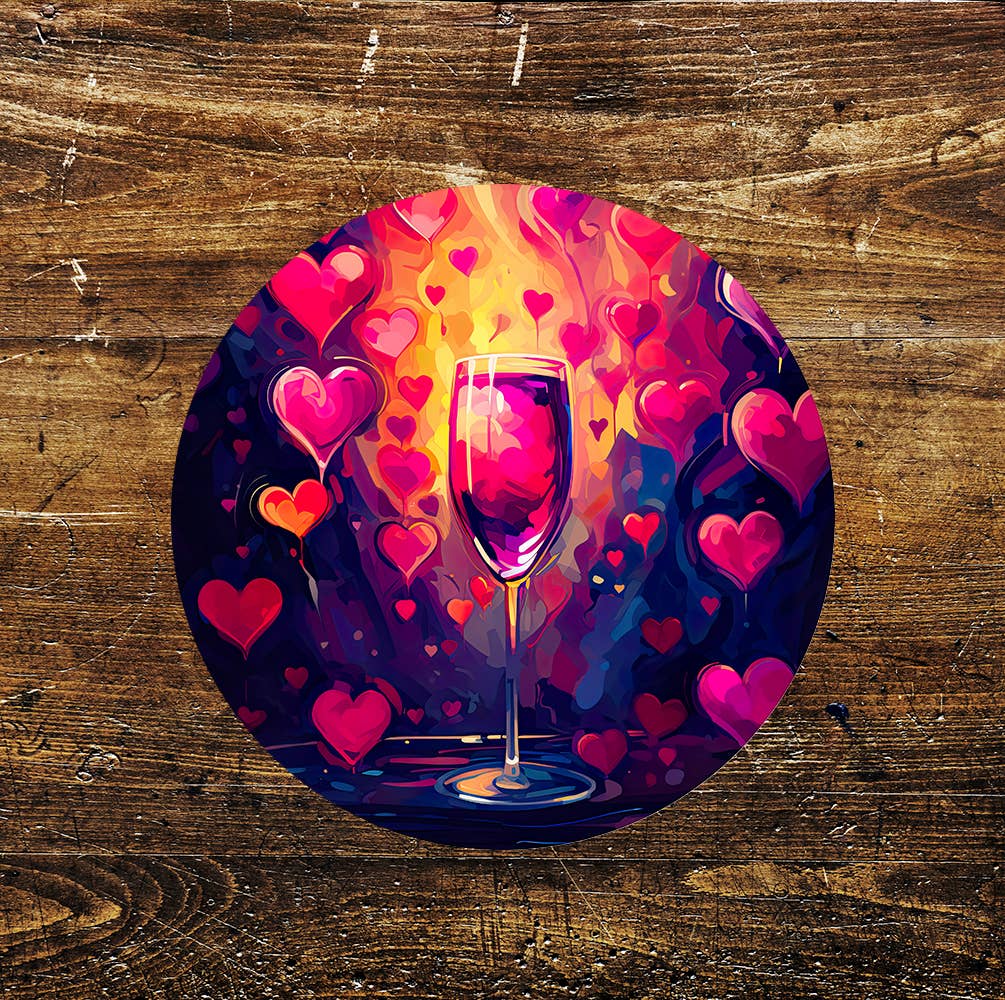 Love wine Stained Glass affect Metal Circle Sign