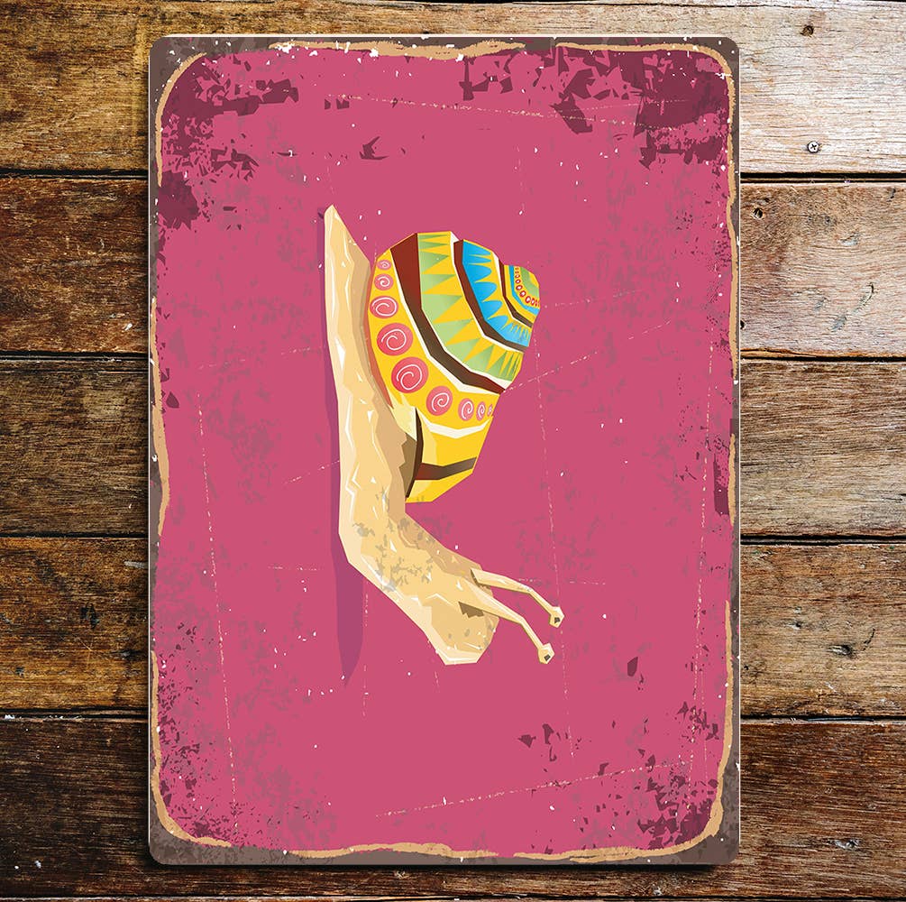 Mexican Snail Colourful Shell Pink | Metal Sign Plaque