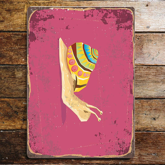Mexican Snail Colourful Shell Pink | Metal Sign Plaque