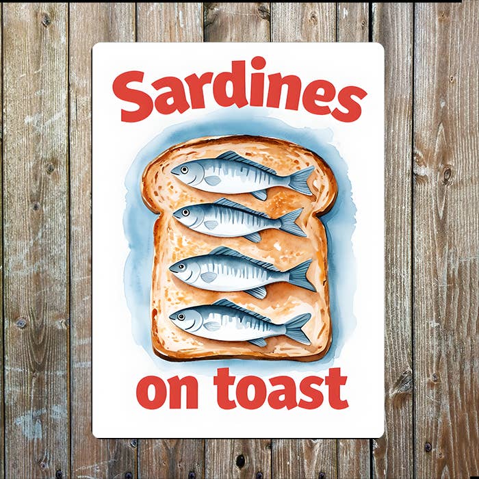 Sardine On Toast Fish Kitchen Nautical Metal Sign Plaque