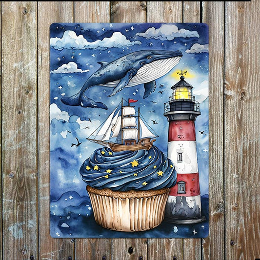 Cupcake Sailboat Lighthouse Sea Nautical | Metal Sign Plaque