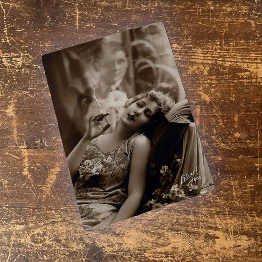 Smoking French Lady Vintage Day Dreaming Man Metal Sign