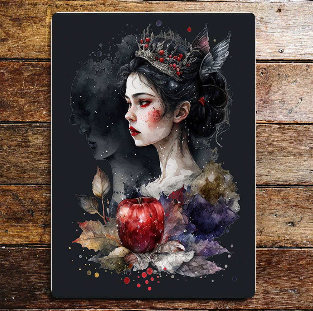 Sleeping Beauty Red Apple Mirror Mirror Metal Sign Plaque