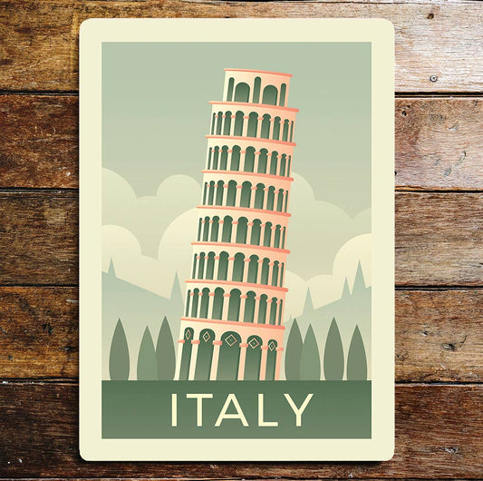 Italy Leaning Tower Of Pisa Green | Metal Sign Plaque