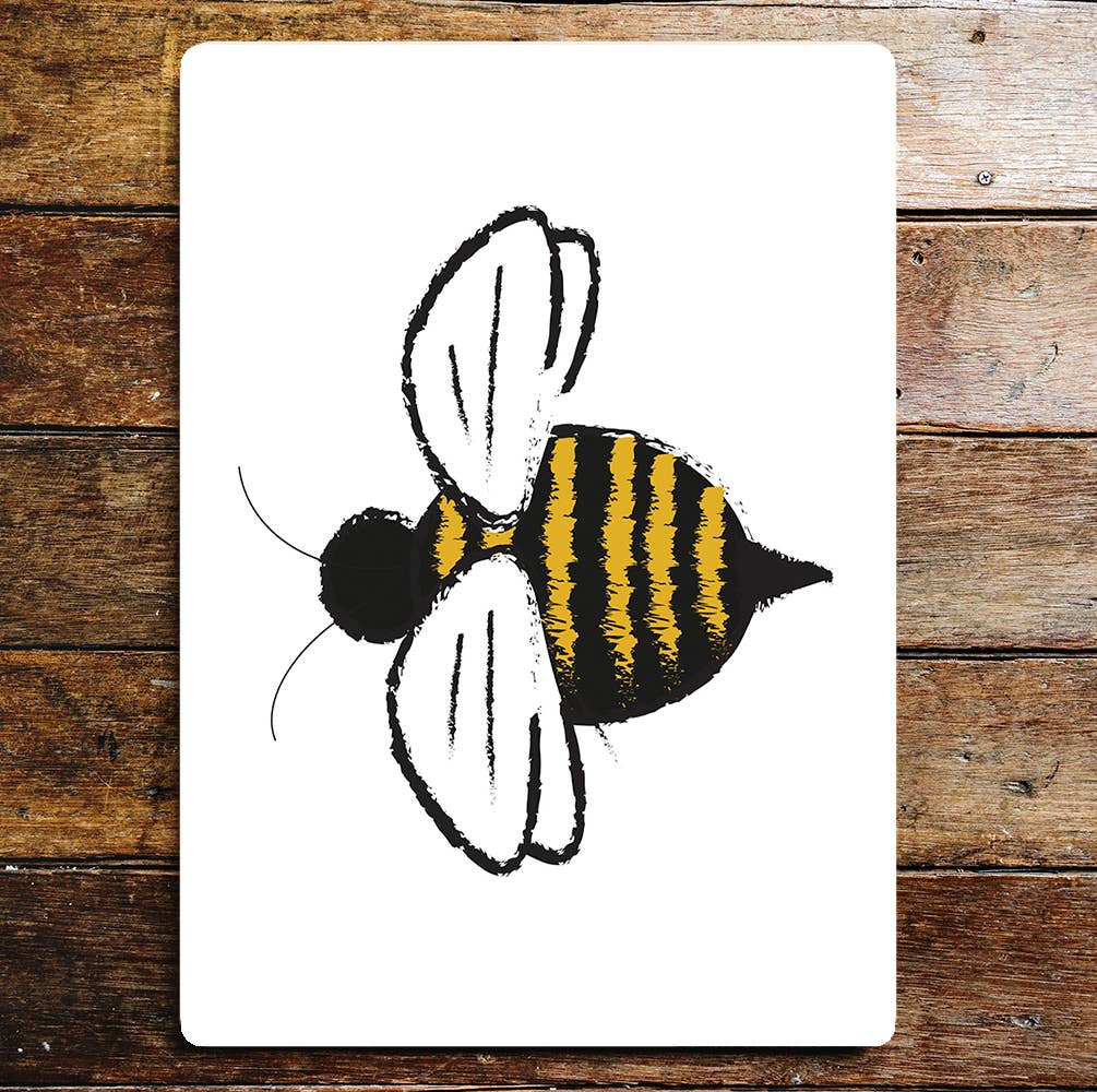 Flying Bee Yellow And Black Wings | Metal Sign Plaque