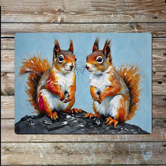 Two Red Squirrels Painting | Metal Sign Plaque