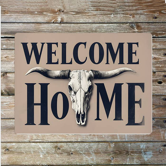 Welcome Home Bullhorn Cowboy Western | Metal Sign Plaque