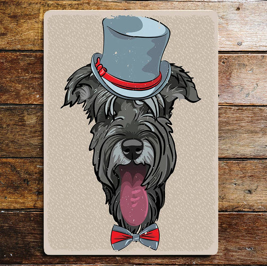Scotty Dog Top Hat Bow Tie Portrait Metal Sign Plaque