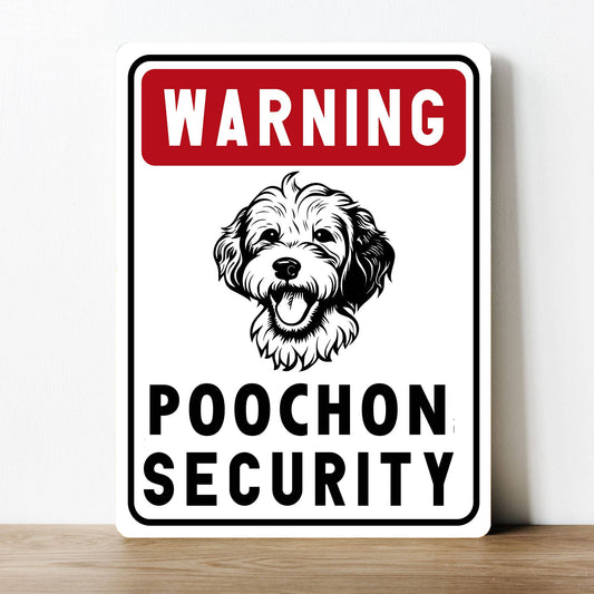 Poochon Security Gaurd Dog Warning Metal Sign Plaque