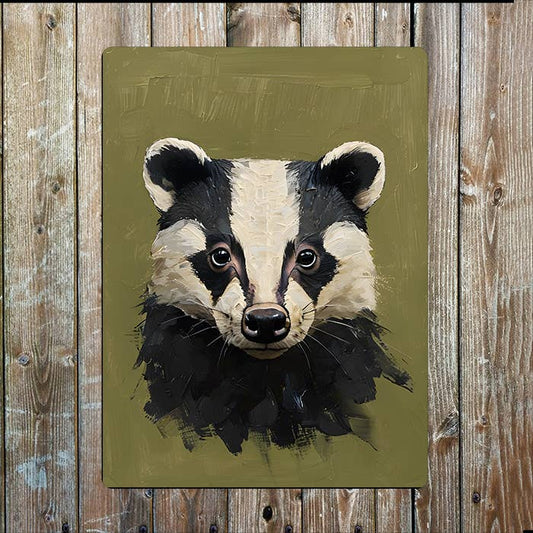 Painting Style of Badger Head Metal Sign Plaque