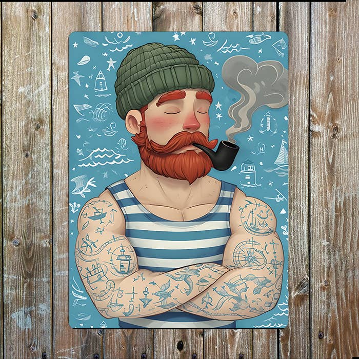 Tattoo Sailor With pipe sea Nautical Metal Sign Plaque