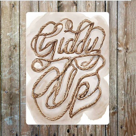 Rope Giddy Up Typography Western Metal Sign Plaque