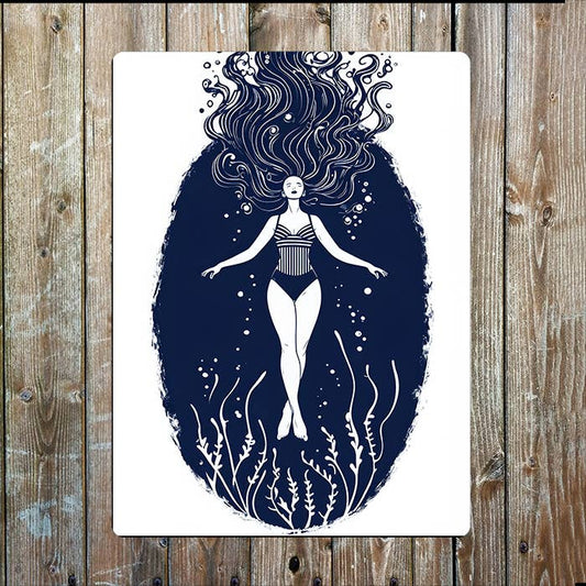 Floating Woman in sea Nautical | Metal Sign Plaque