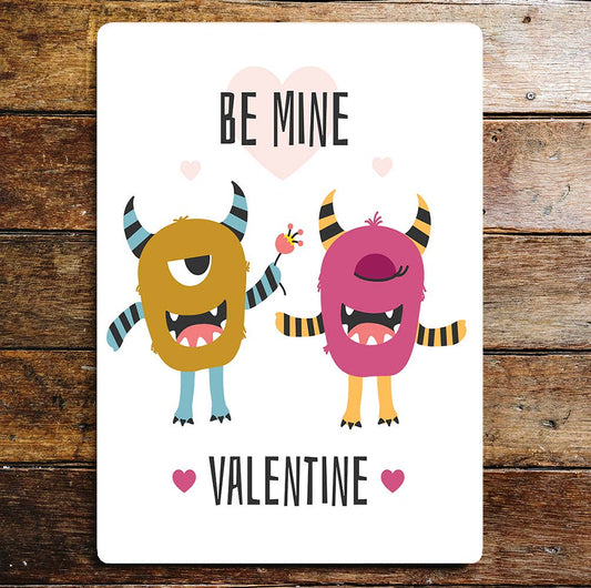Be Mine Valentine Monsters | Metal Sign Plaque