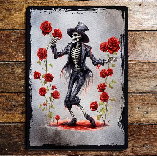 Personification of Death Red Roses Art Metal Sign Plaque