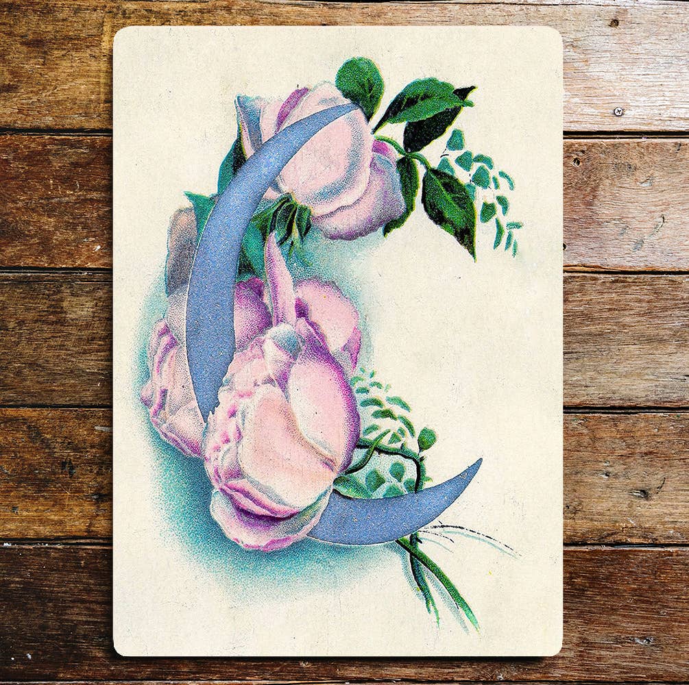 Pink Rose Stems Metal Wall Sign