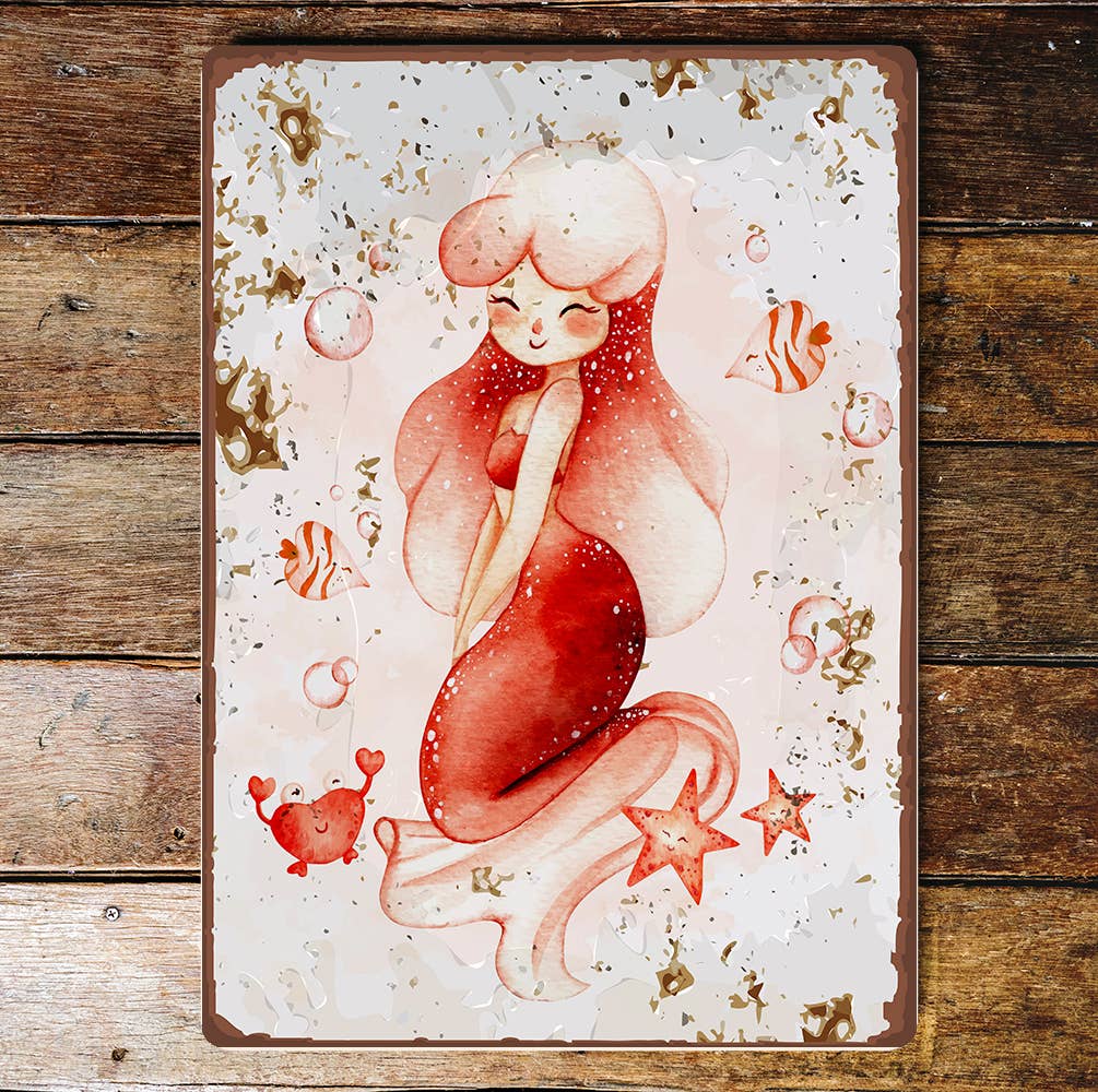Mermaid Star Crab Watercolour | Metal Wall Sign Plaque