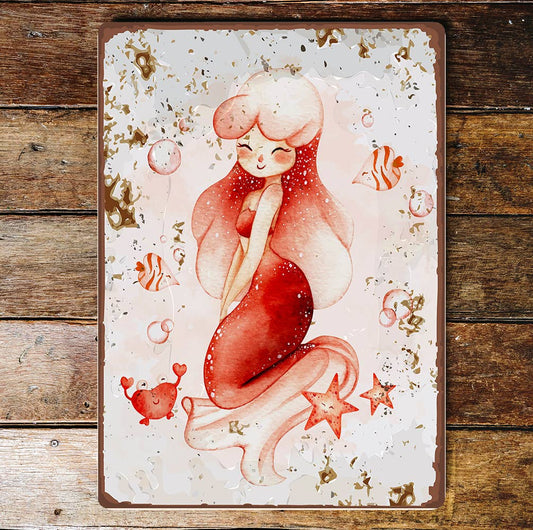 Mermaid Star Crab Watercolour | Metal Wall Sign Plaque