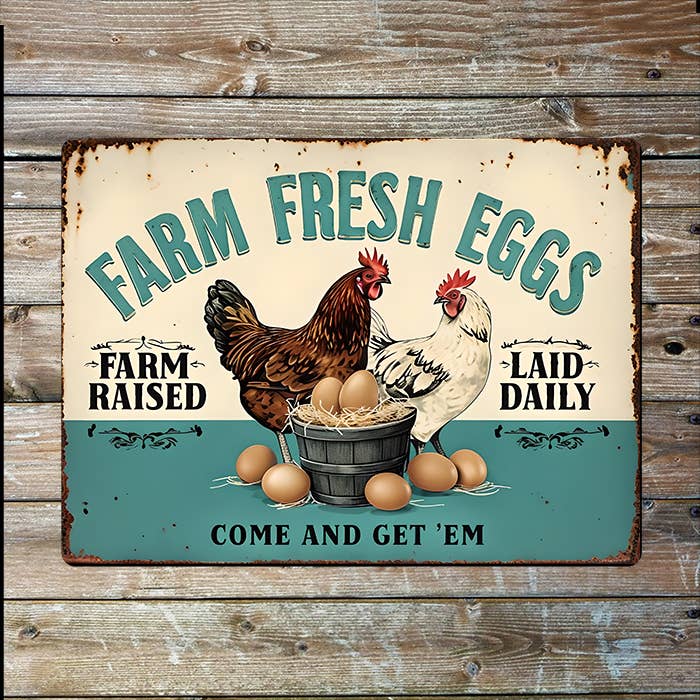 Farm Fresh Eggs Farmhouse Farm Chicken | Metal Sign Plaque