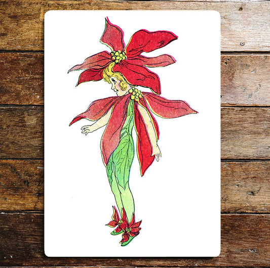 Red Flower Girl Dress Up Leaves Smiling Metal Sign Plaque