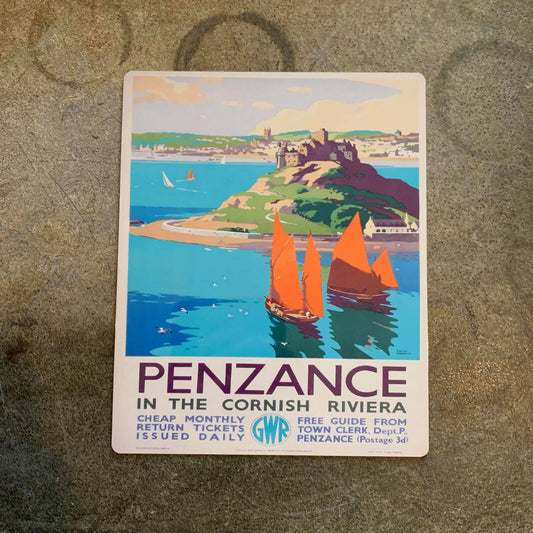 Penzance In Cornish Riviera British Railway Metal Sign