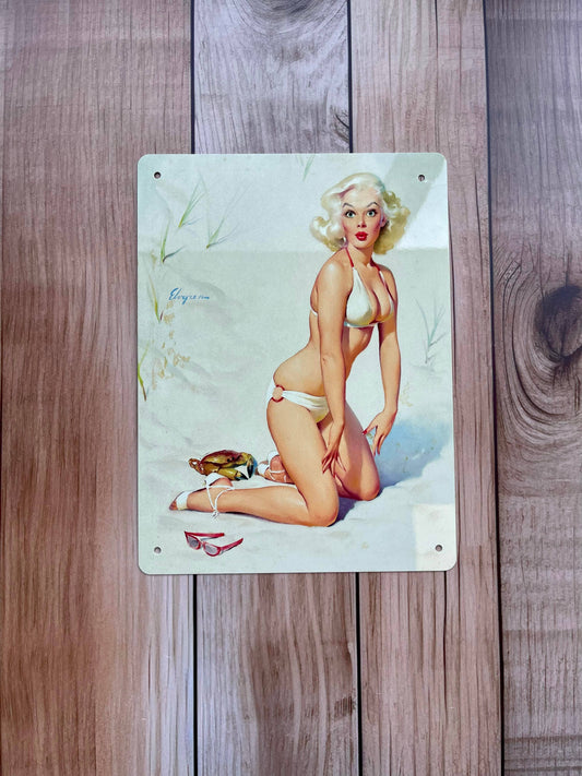 Pin up seaside vintage art Metal Wall Sign