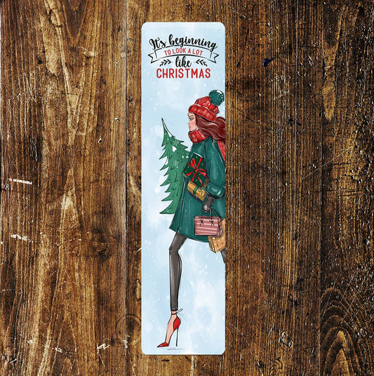 Winter It's Looking Christmas Lady Metal Sign Plaque
