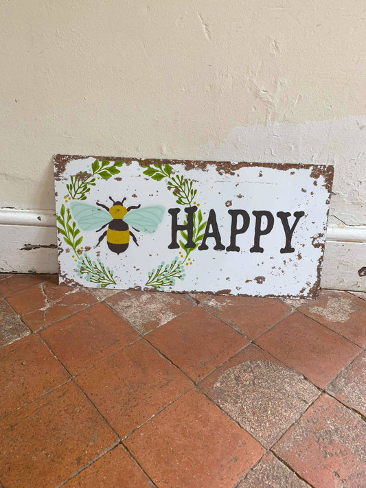 Bee Happy - | Metal Advertising Wall Sign