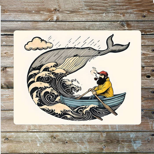 Illustration Of Whale Boat Nautical | Metal Sign Plaque