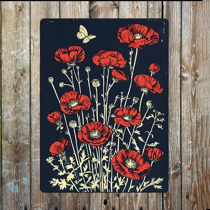 Illustration of Red Flowers poppies | Metal Sign Plaque