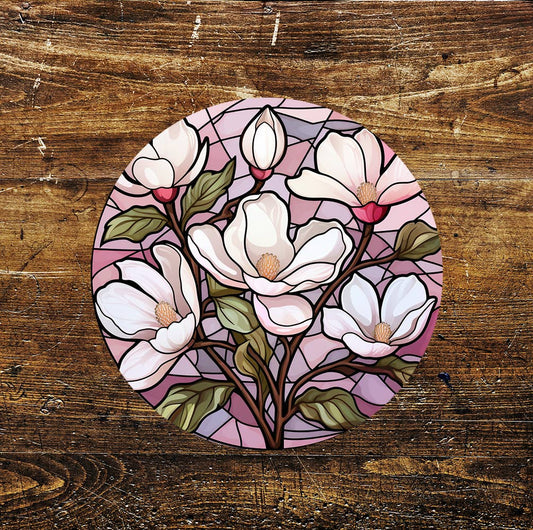 Floral Stained Glass Style Wall Art Circle Metal Sign