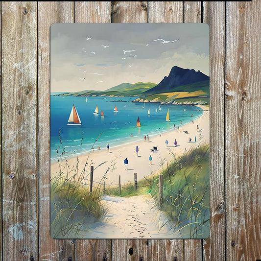 Beach Scene Sail Boats Sea Nautical | Metal Sign Plaque