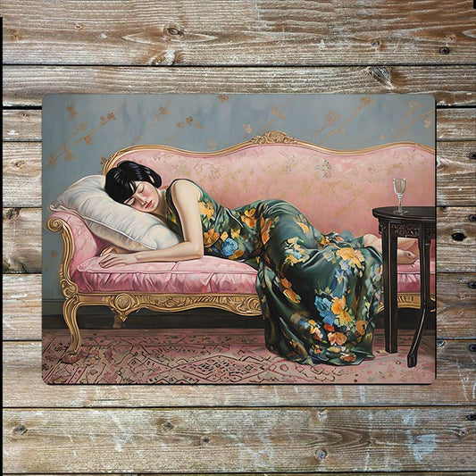 Woman Sleeping On Sofa | Metal Sign Plaque