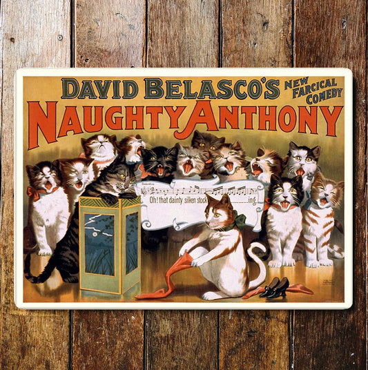 David Belasco's Naughty Anthony Cat | Metal Sign Plaque