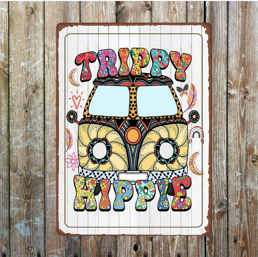 Multicoloured Trippy Hippie Camper van | Metal Sign Plaque