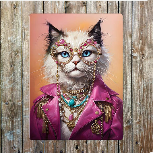 Cat Dressed In Extravagant Fashion | Metal Sign Plaque