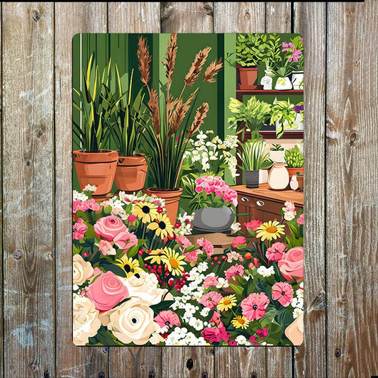 Floral Shop Scene Filled Blossoms Flowers | Metal Sign Plaque
