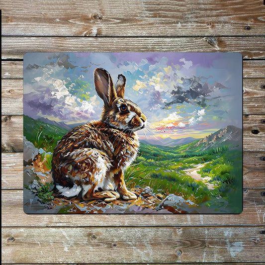 Painting Of A Rabbit In A Natural Metal Sign Plaque